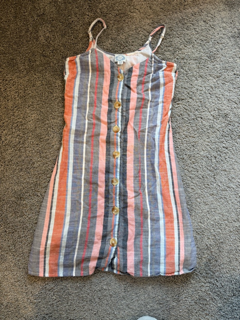 Blue Rain Striped Button-Front Tank Dress in Coral, Blue, Gray